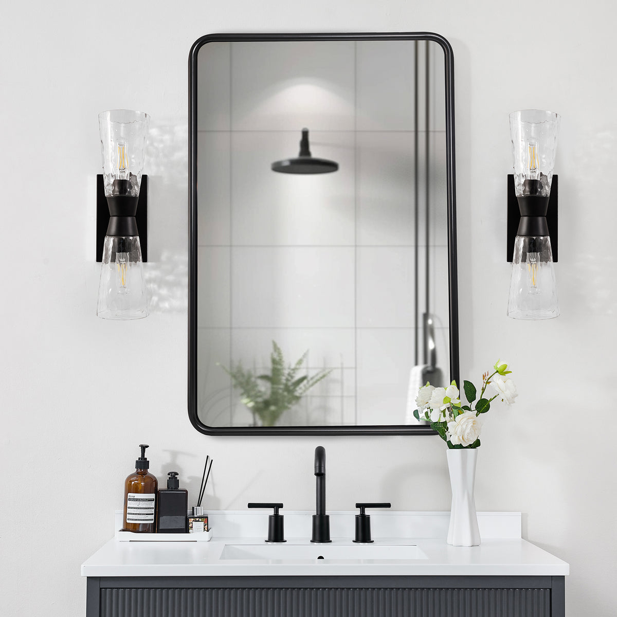 Contemporary Rectangle Bathroom Mirror |Rounded Stainless Steel Framed