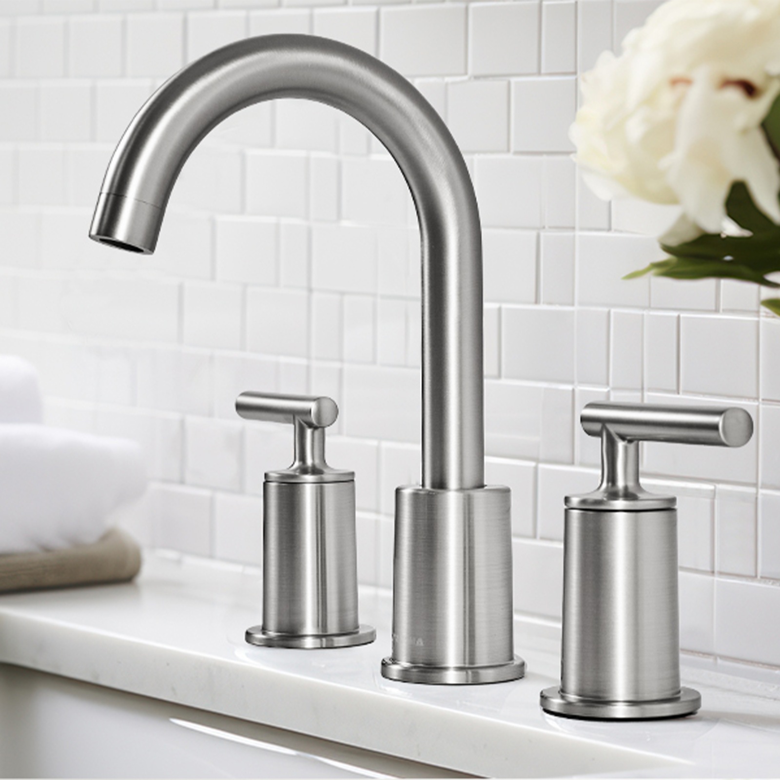 ANDY STAR Bathroom Faucet 3 Hole, 360 Degree Swivel Spout Bathroom Sink Faucet with 2 Level Handle of Hot&Cold Water Control