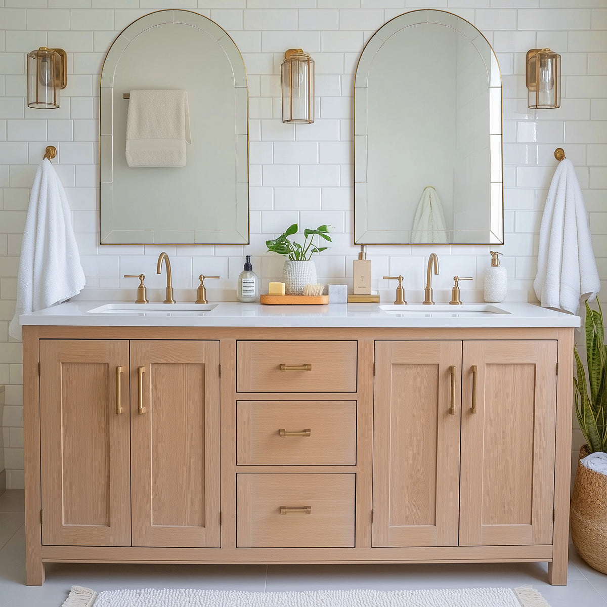 Glass Tile Edge Arched Mirror Bathroom Vanity Mirror | Stainless Steel Frame
