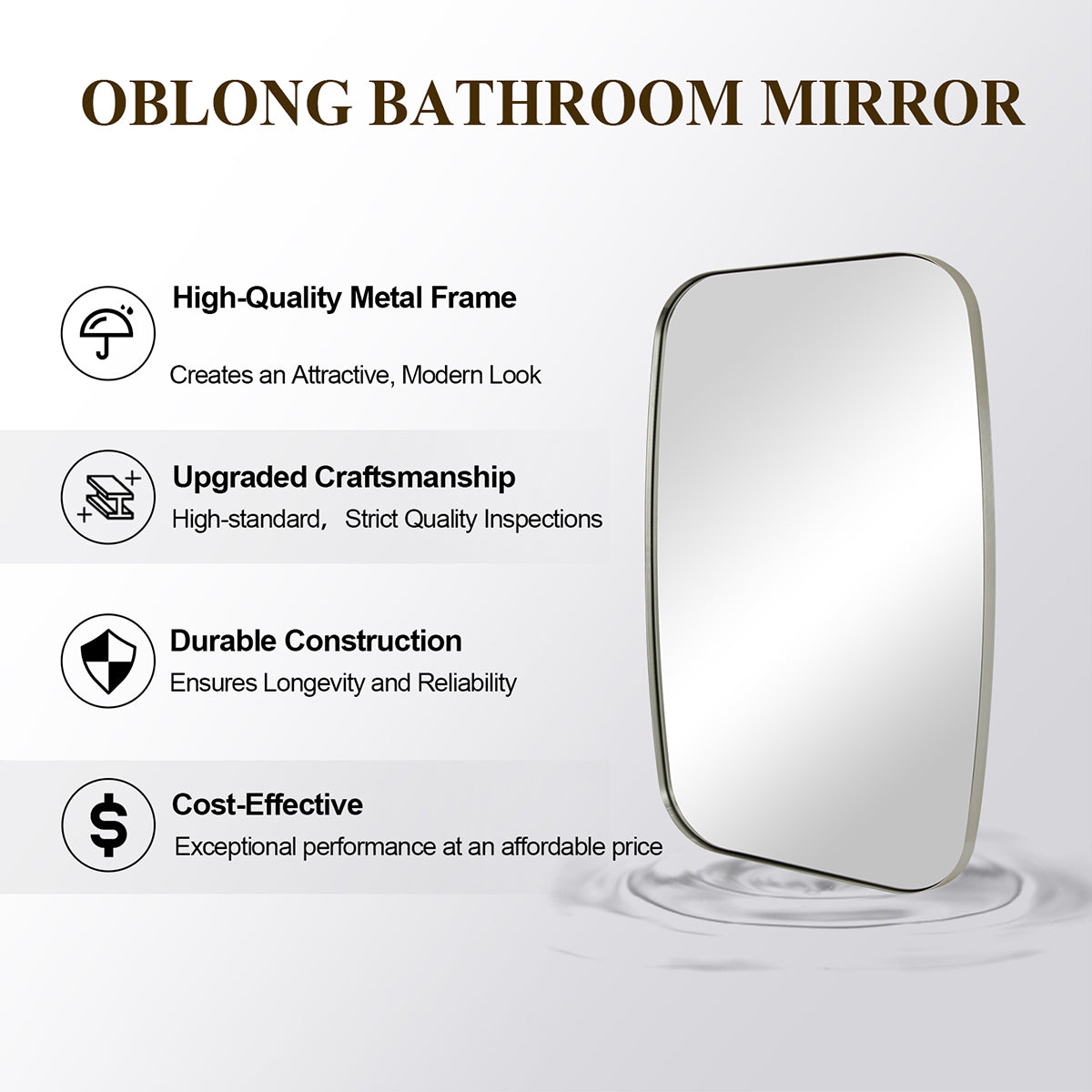 Modern Oblong Bathroom Mirror Long Oval Mirror | Stainless Steel Frame