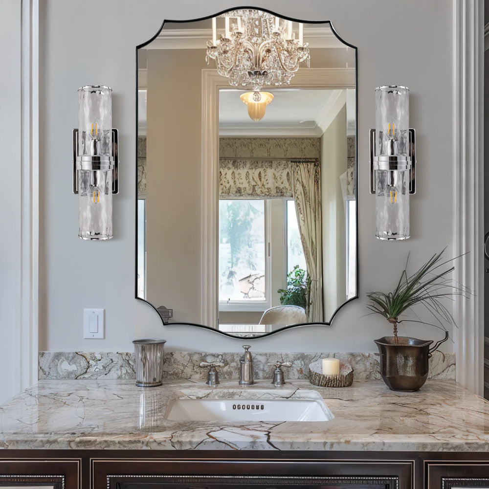 Traditional Rectangle Scalloped Wall Mirror for Bathroom | Stainless Steel Frame