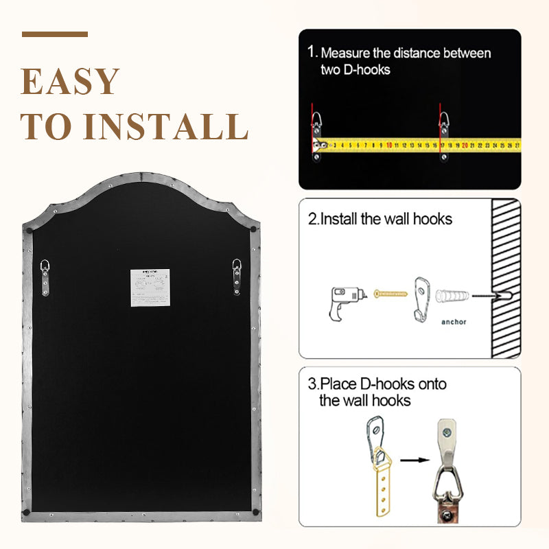 Contemporary Arched Curved Scalloped Mirror Bathroom Vanity Mirror | Stainless Steel Frame