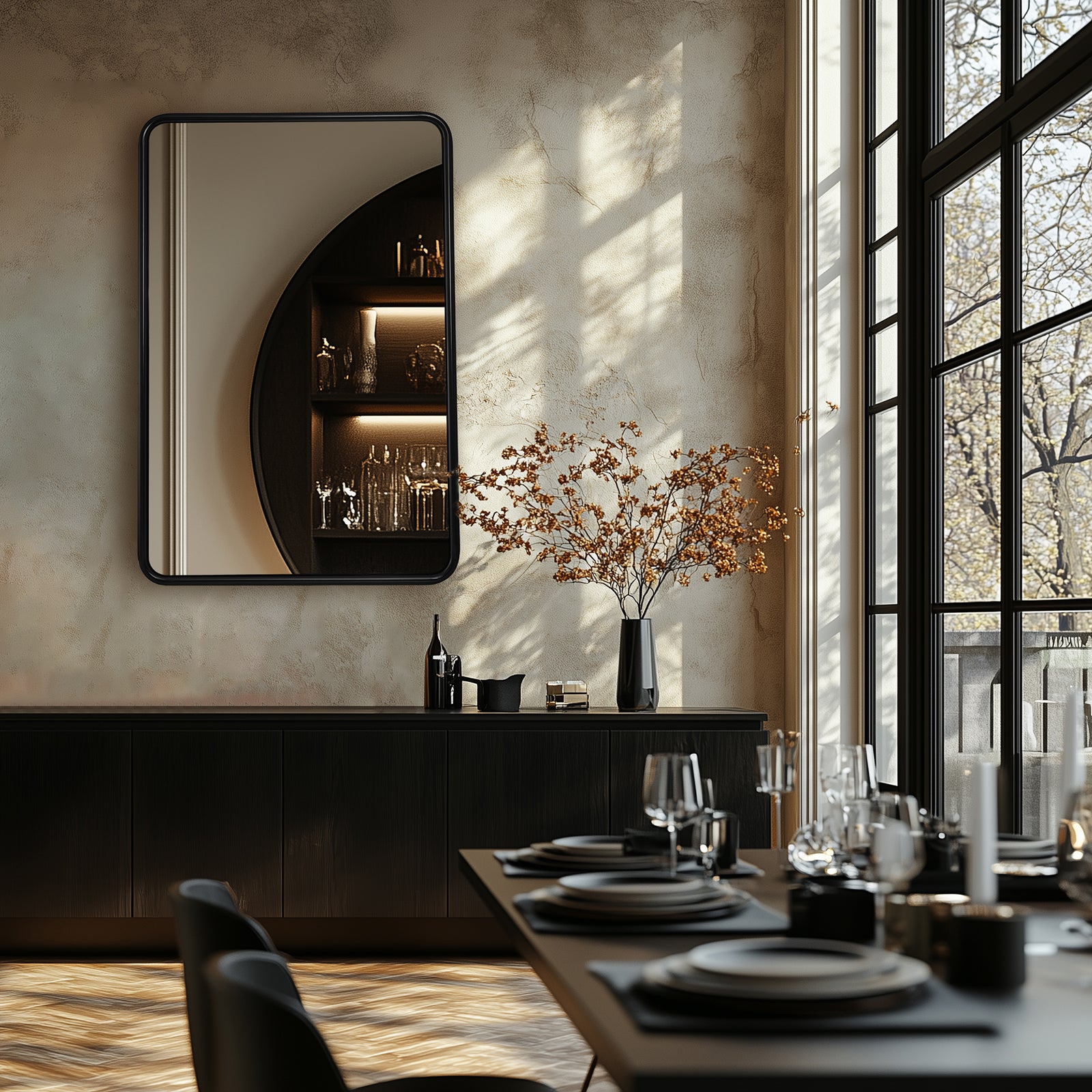 Contemporary Rectangle Bathroom Mirror |Rounded Stainless Steel Framed