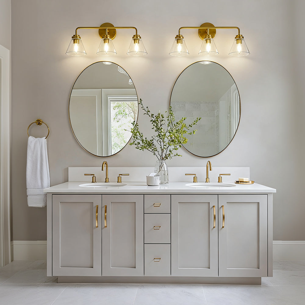 Modern Cone Clear Glass Shade Bathroom Wall Sconces