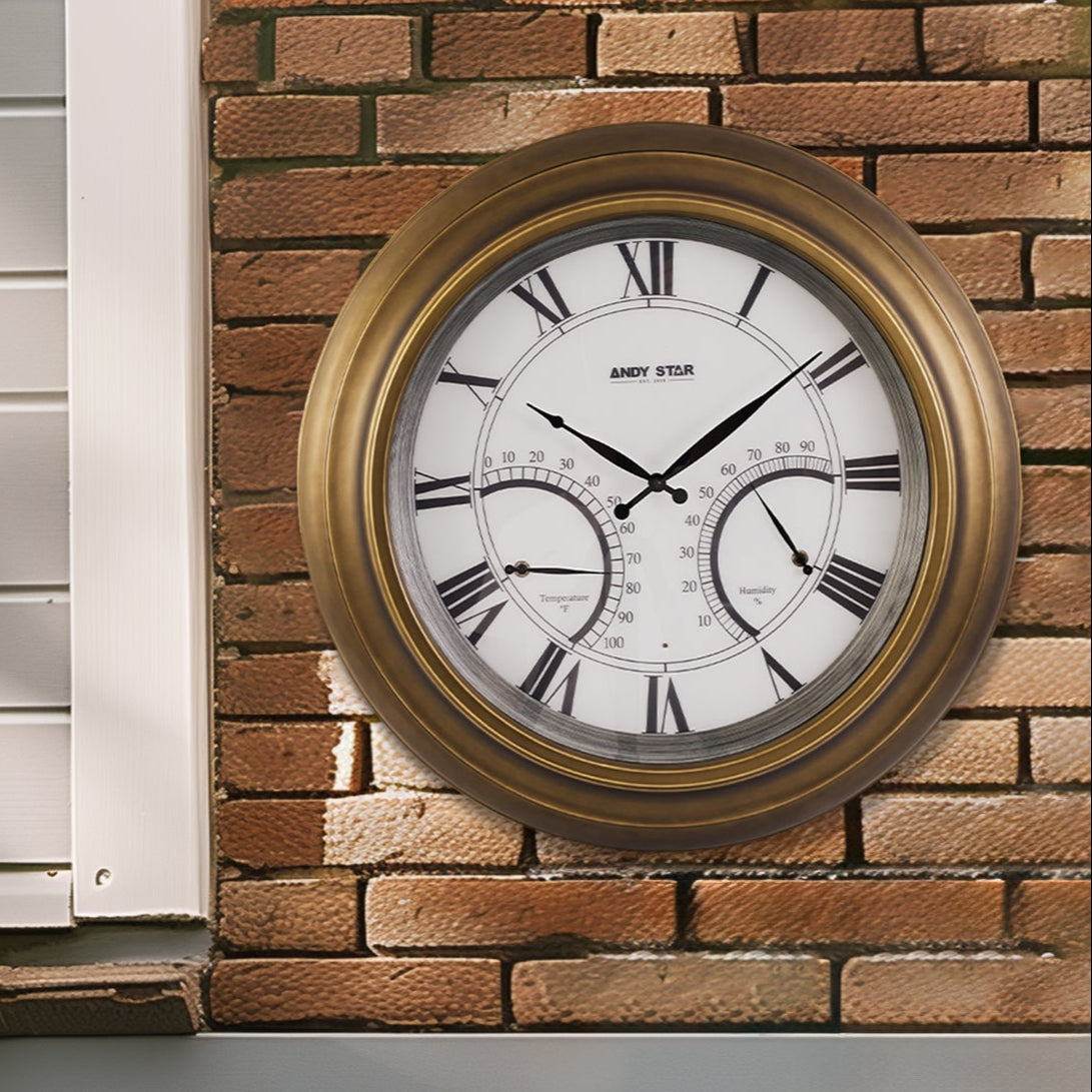 Contemporary Large Outdoor Wall Clock with Thermometer Waterproof Illuminated,24 Inch