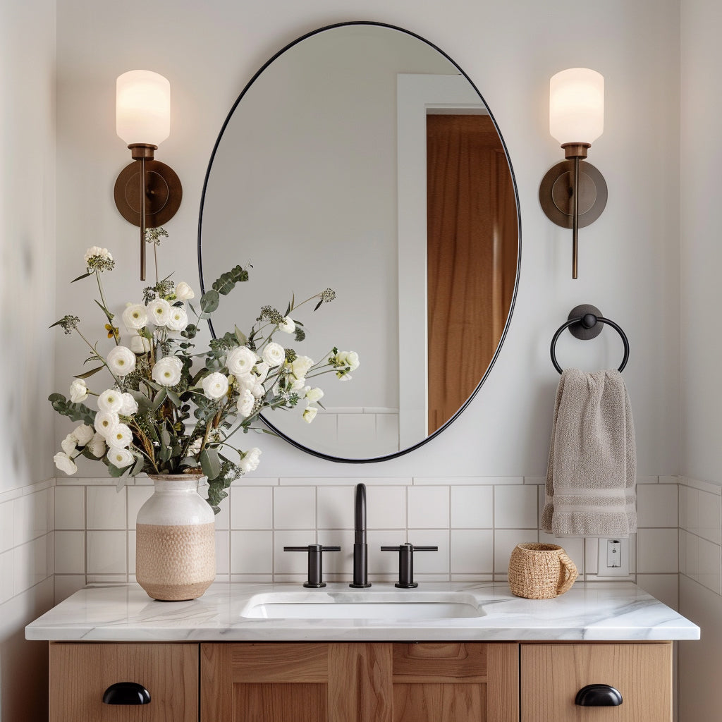 Modern Oval Bathroom Wall Mirrors |Stainless Steel Framed