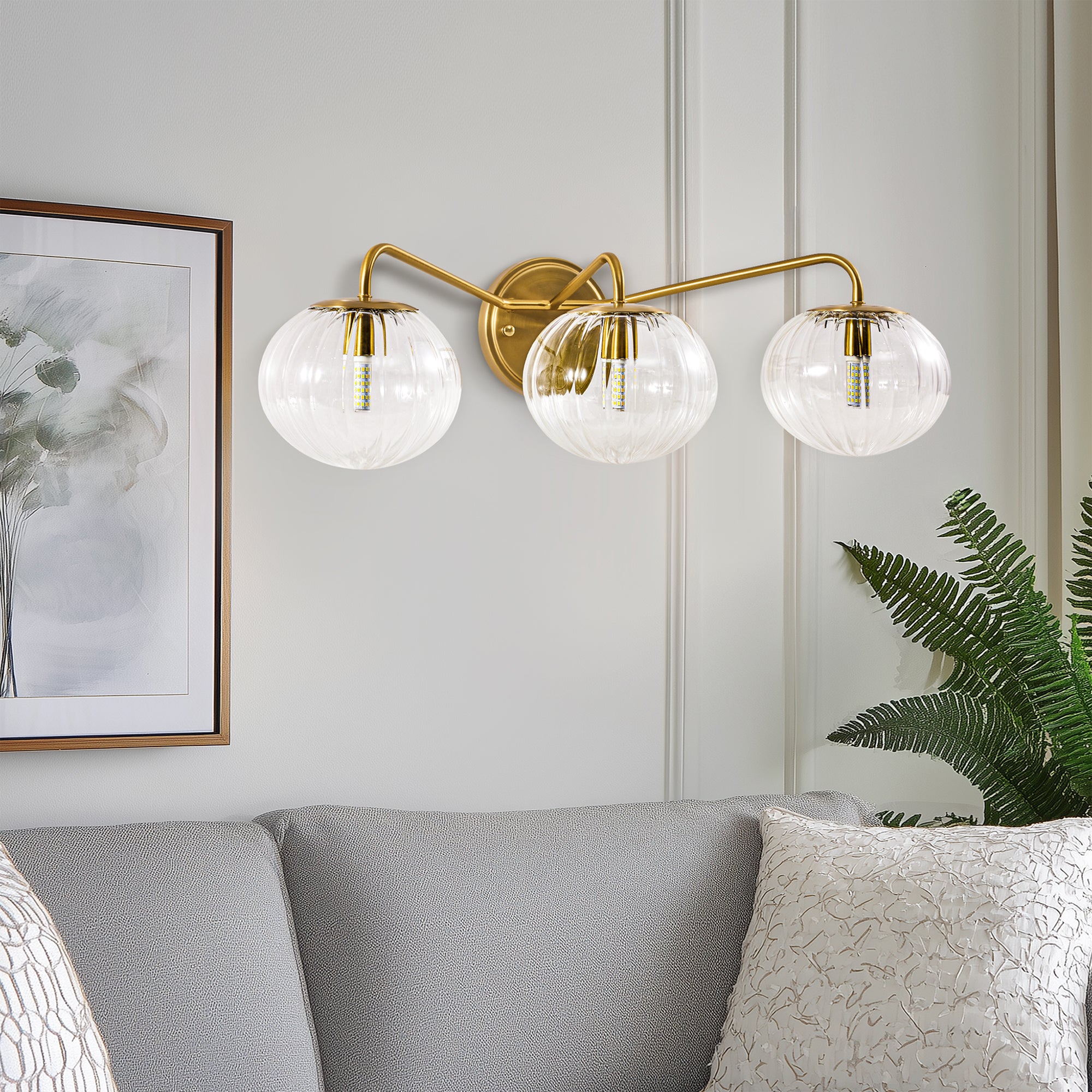 Contemporary Pumpkin Clear Glass Shades Bathroom Wall Sconce