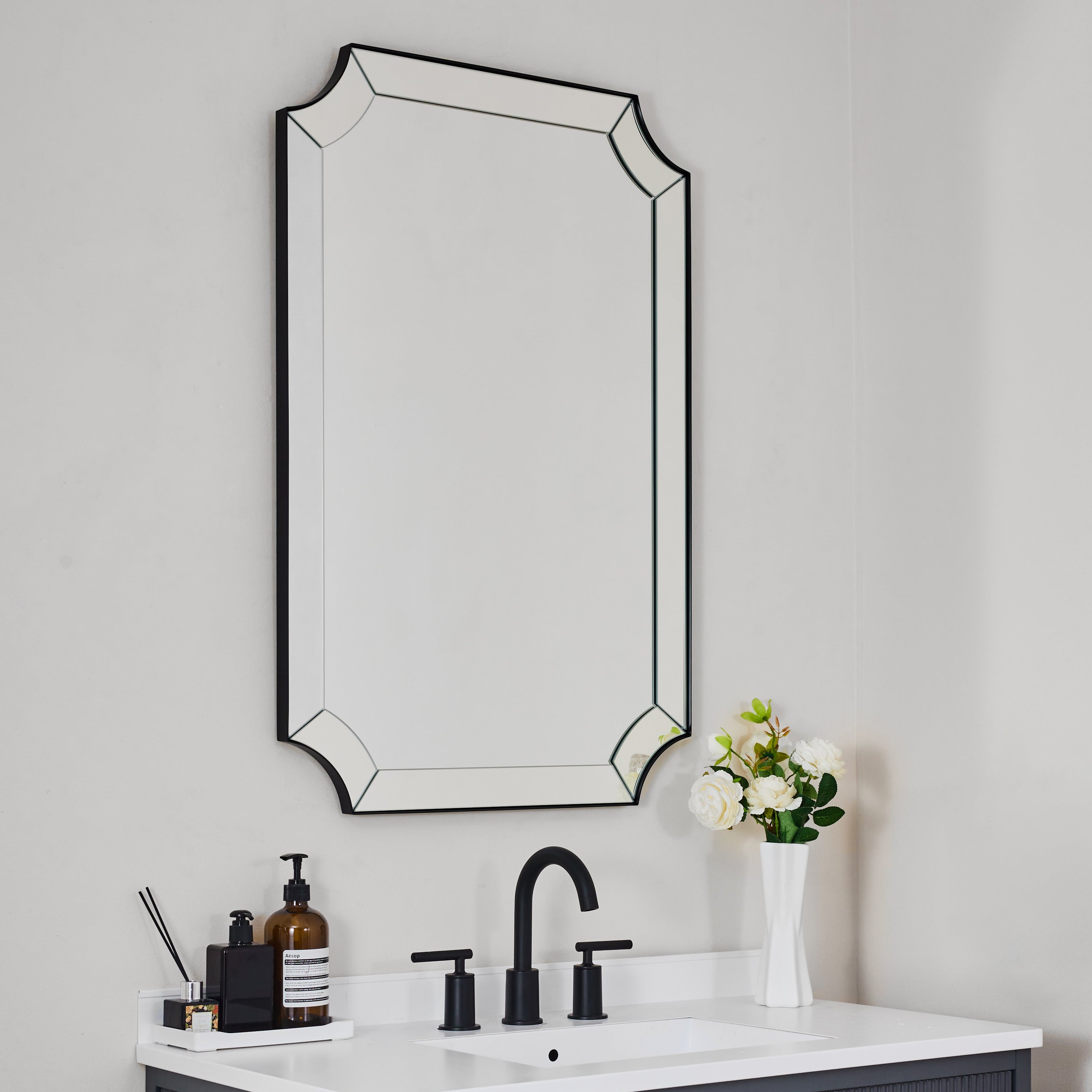 Minuette Scalloped Bathroom Decor Wall Mirrors Unique Mirrors| Stainless Steel Frame