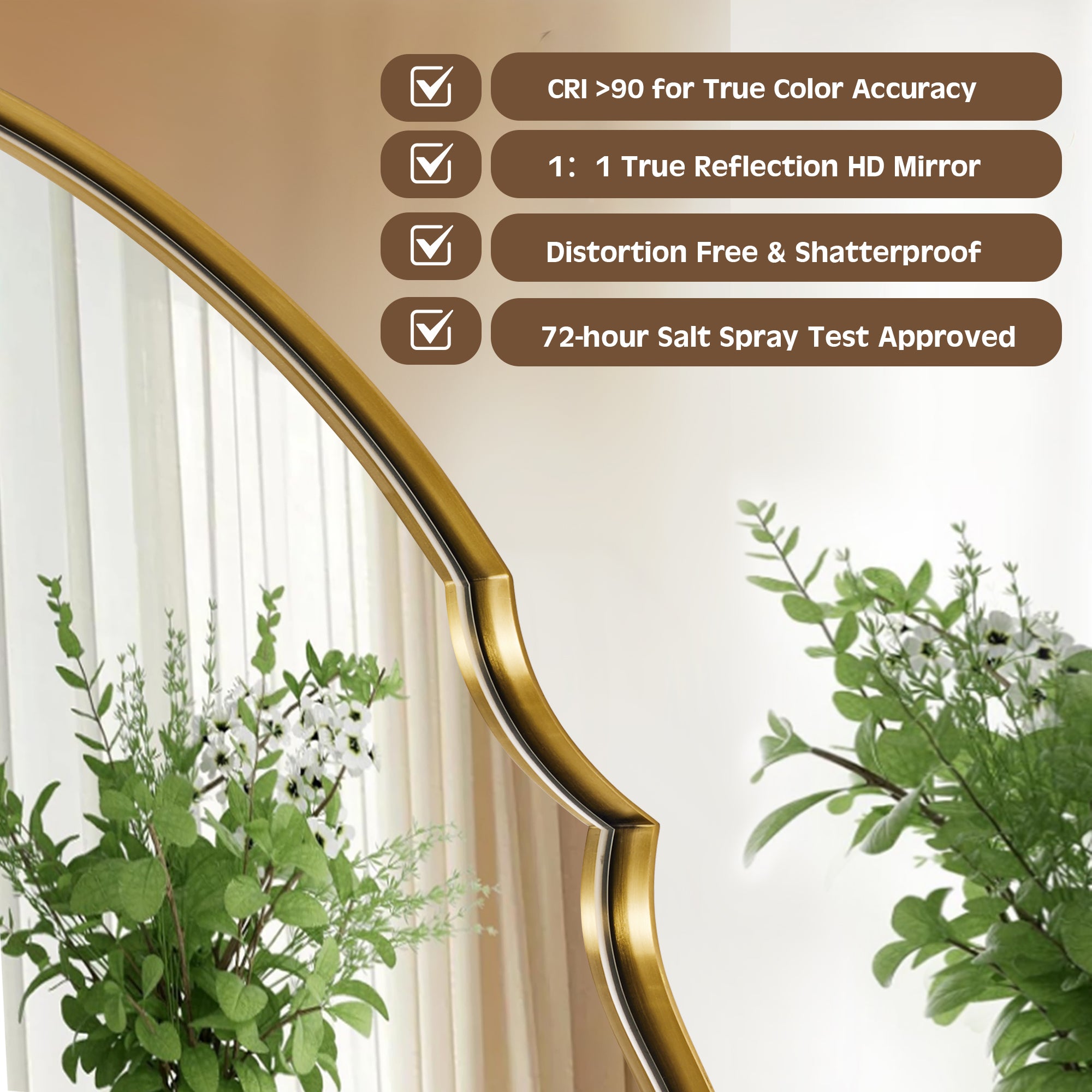 Contemporary Oval Scalloped Wall Mirror Irregular Bathroom Vanity Mirror| Stainless Steel Frame