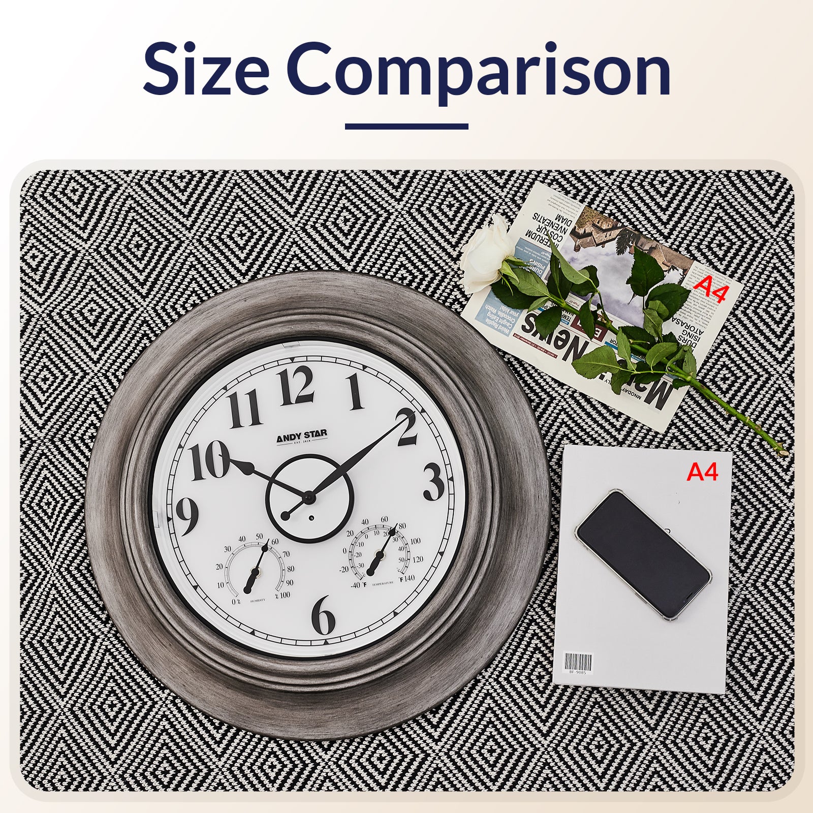 Oak 21 inch Illuminated Outdoor Clocks with Thermometer Weatherproof Waterproof