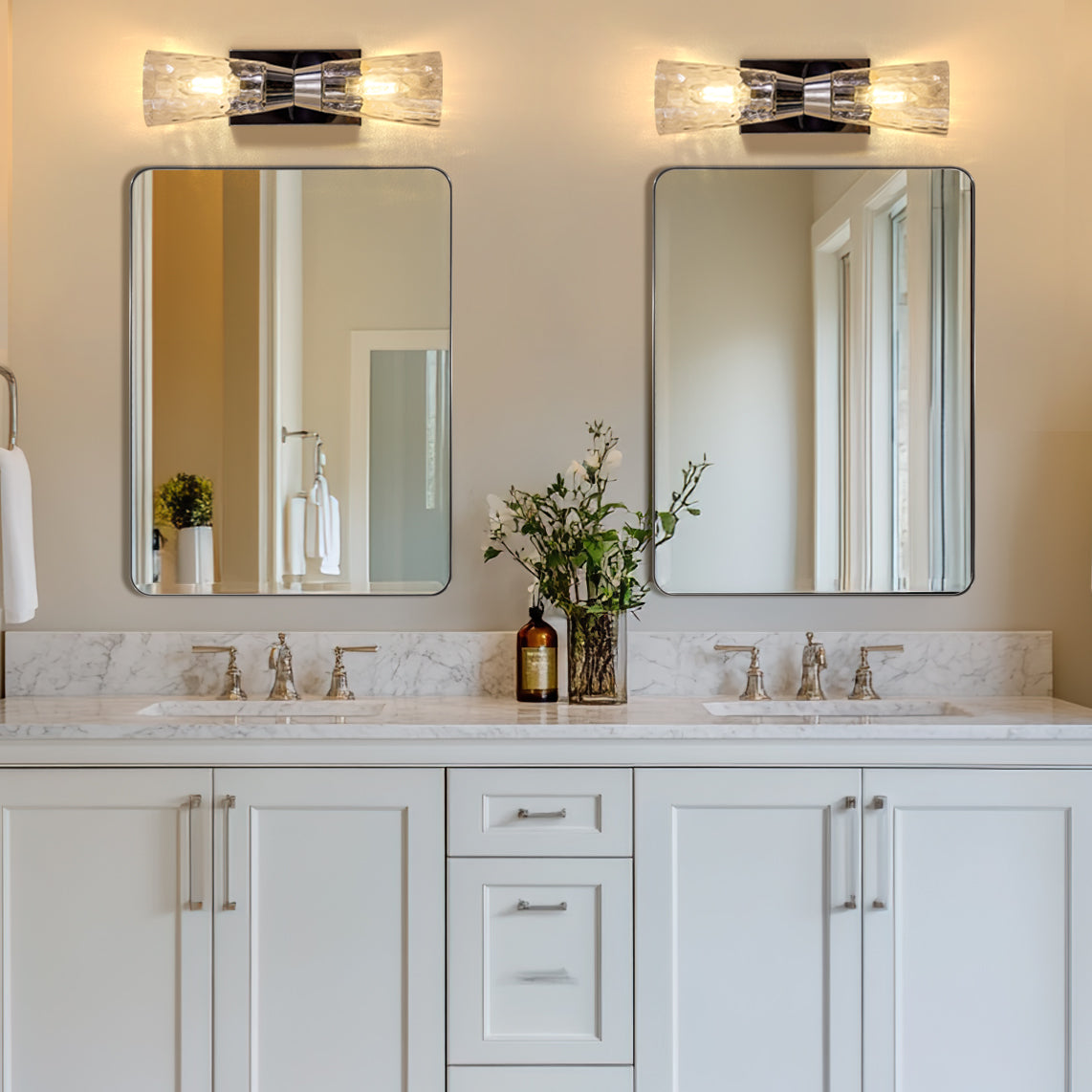 Artistic Double Sconce Flared Hammer Glass Shade Bathroom Light Fixtures