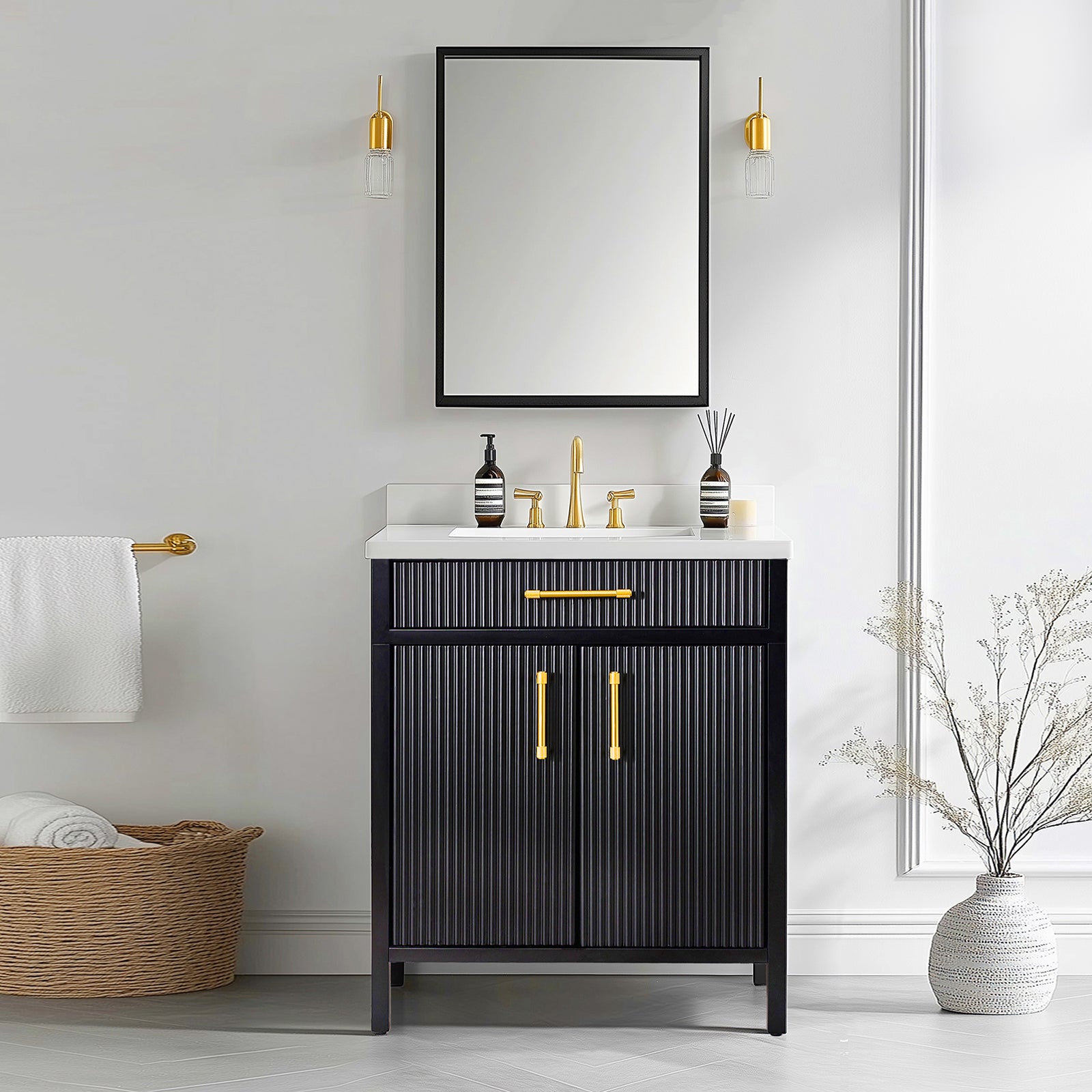 Modern Bathroom Vanities with Sink Combo Wave Bathroom Cabinet with Shelf and Drawer