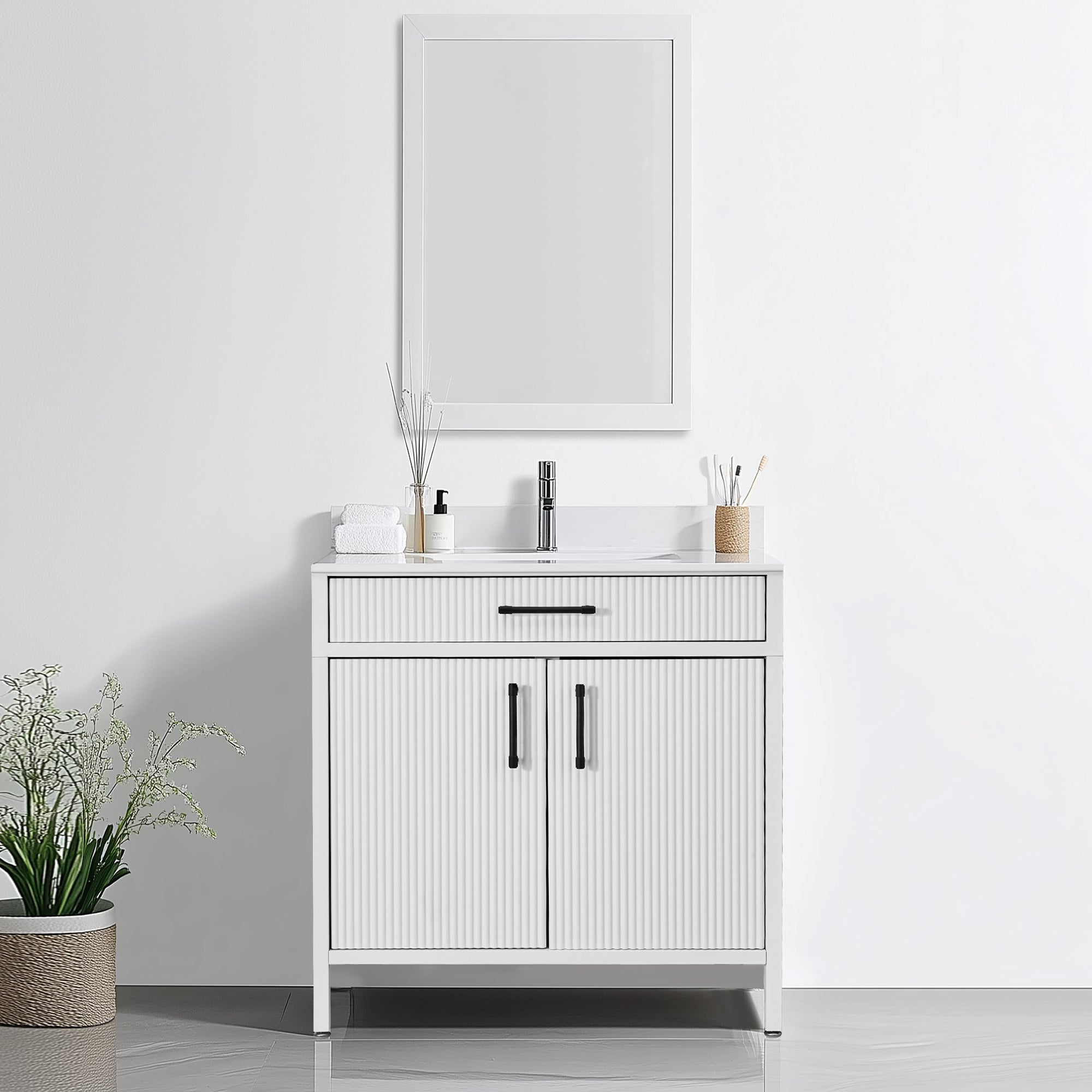 Modern Bathroom Vanities with Sink Combo Wave Bathroom Cabinet with Shelf and Drawer