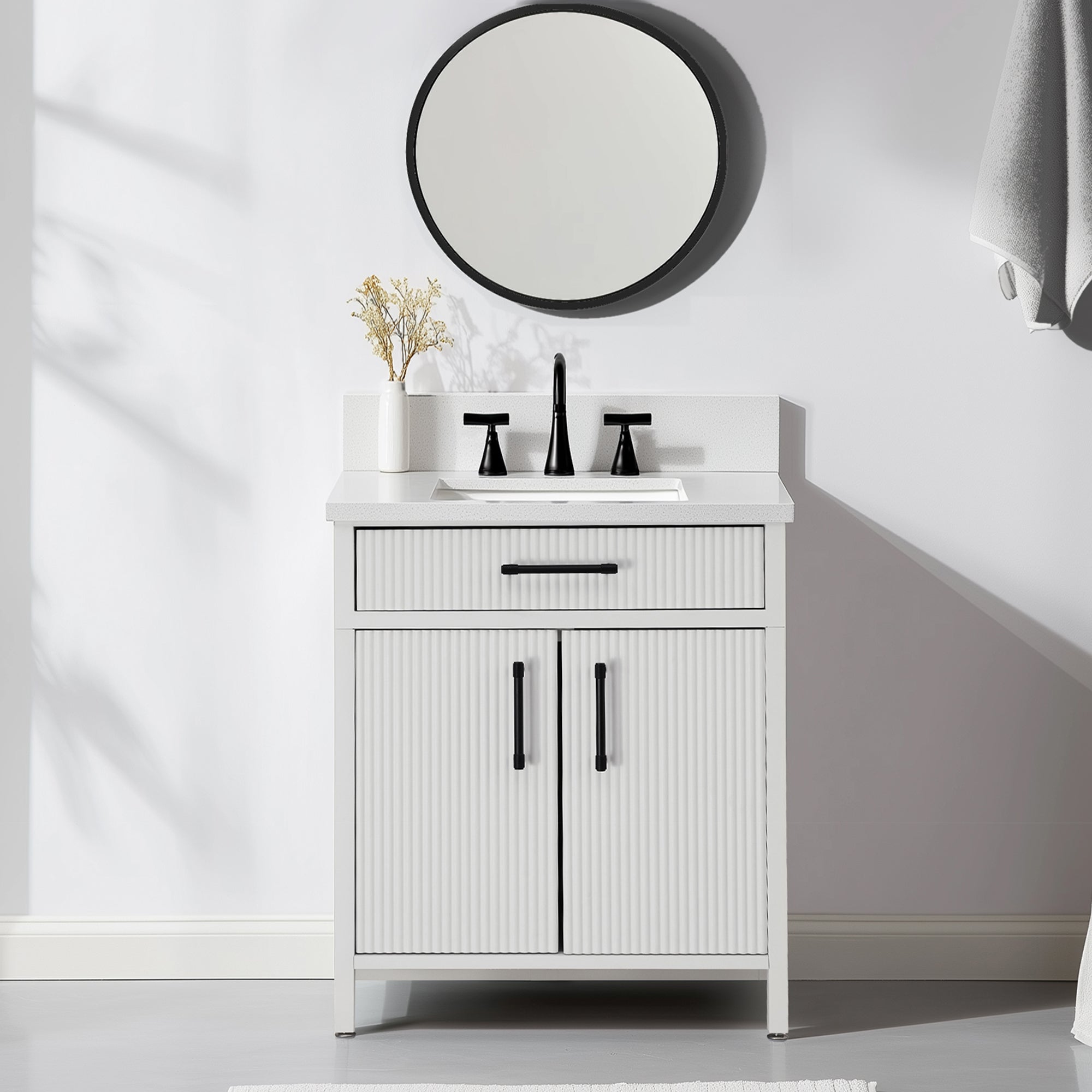 Modern Bathroom Vanities with Sink Combo Wave Bathroom Cabinet with Shelf and Drawer