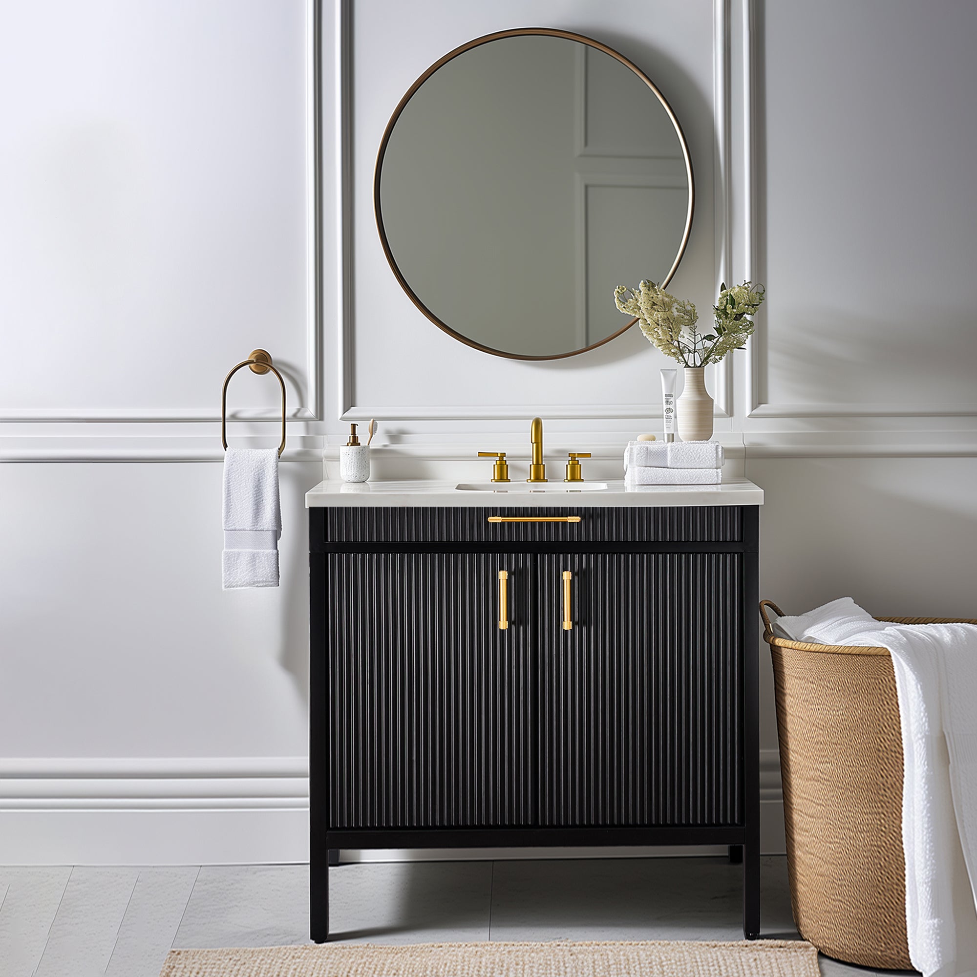 Modern Bathroom Vanities with Sink Combo Wave Bathroom Cabinet with Shelf and Drawer
