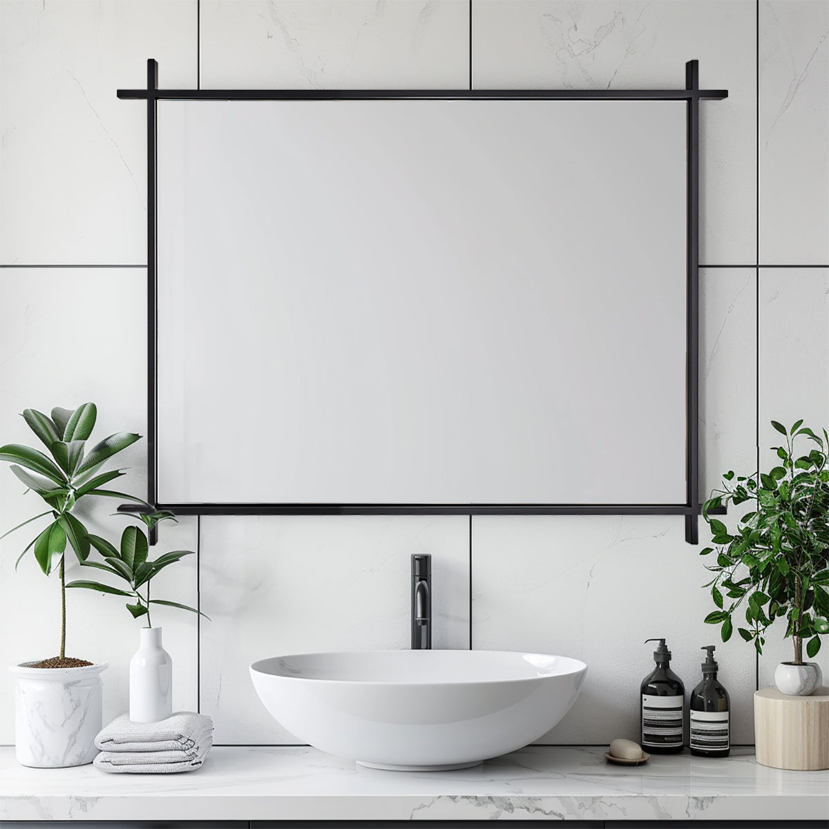 Vintage Cross Corner Rectangle Bathroom Wall Mirrors | Stainless Steel Framed