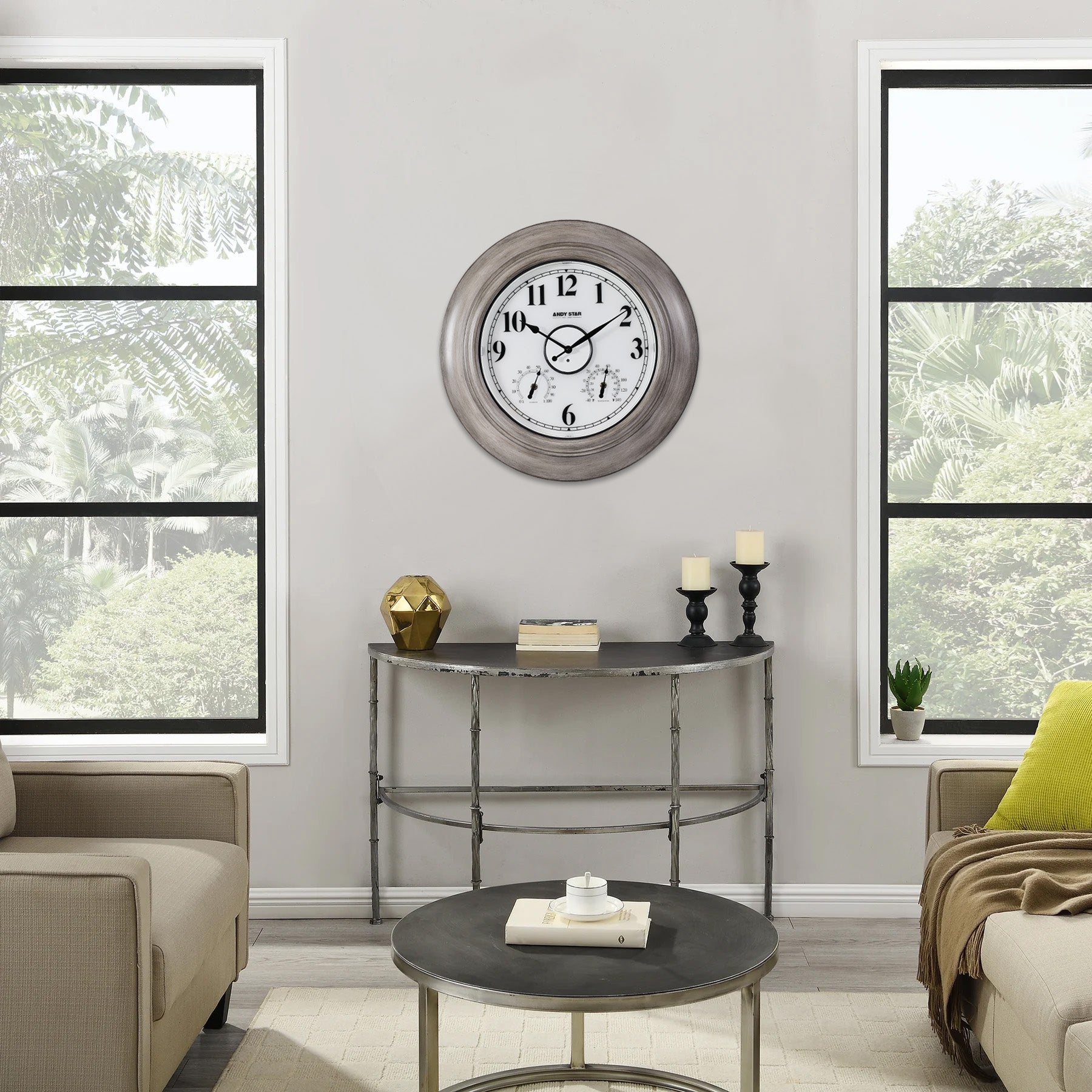 Oak 21 inch Illuminated Outdoor Clocks with Thermometer Weatherproof Waterproof