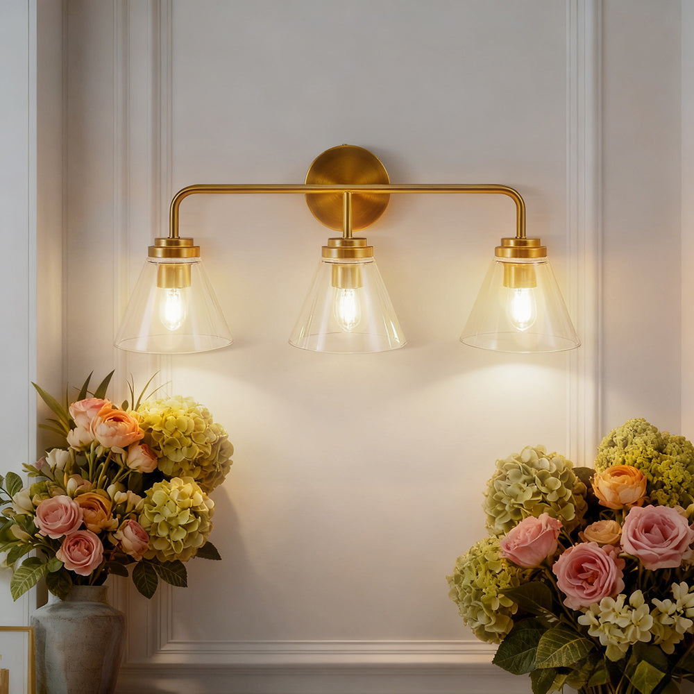 Modern Cone Clear Glass Shade Bathroom Wall Sconces