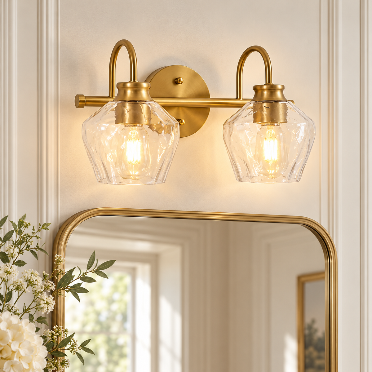 Vintage Gooseneck Hammered Glass Shade Bathroom Vanity Light