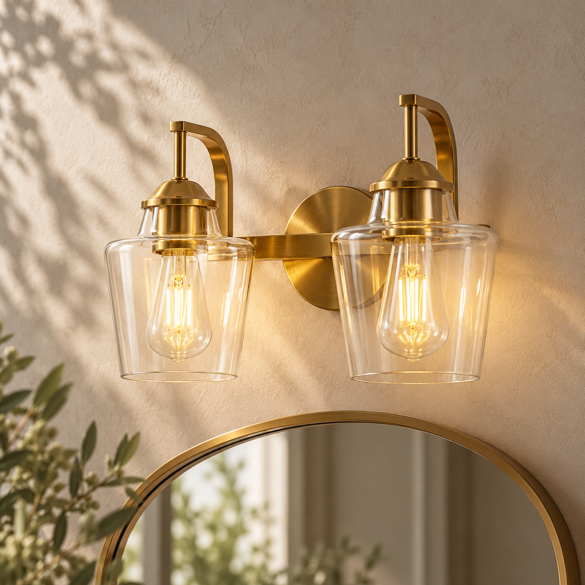 Contemporary Hand-Blown Tapered Glass Shade Bathroom Vanity Light