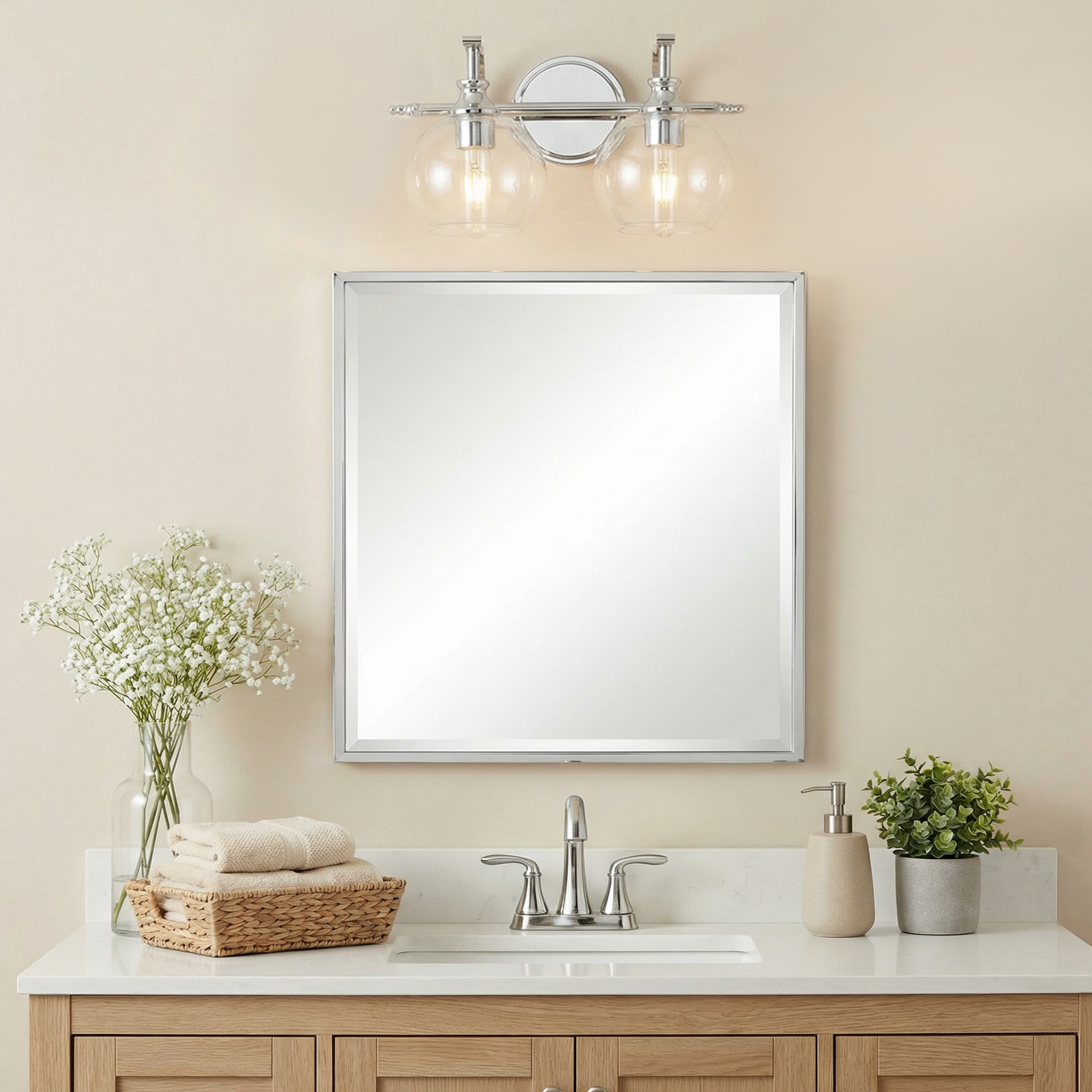 Modern Clear Globe Glass Shade Metal Crank Frame Bathroom Sconces