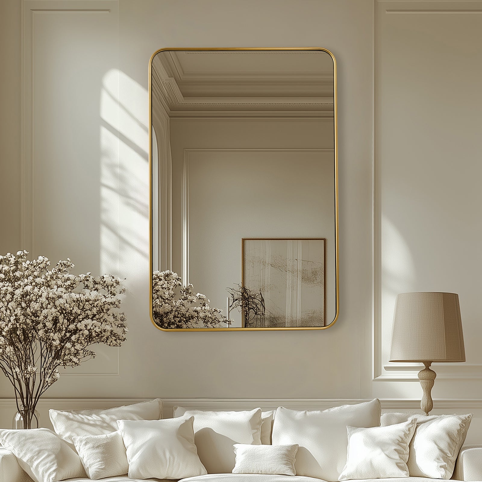 Contemporary Rounded Rectangular Bathroom Mirrors| Stainless Steel Thick Frame