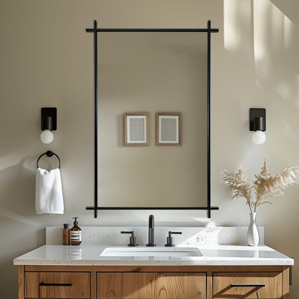 Vintage Cross Corner Rectangle Bathroom Wall Mirrors | Stainless Steel Framed