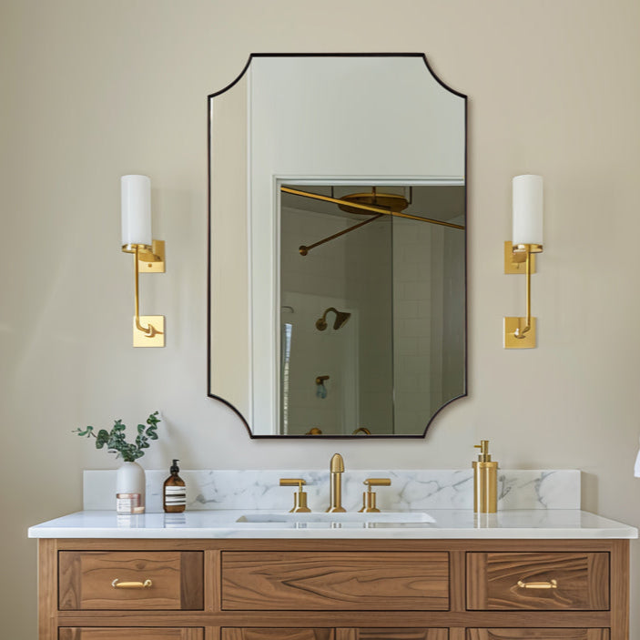 Open Box Like New : Notched Corner Irregular Scalloped Rectangle Mirrors | Stainless Steel Farme