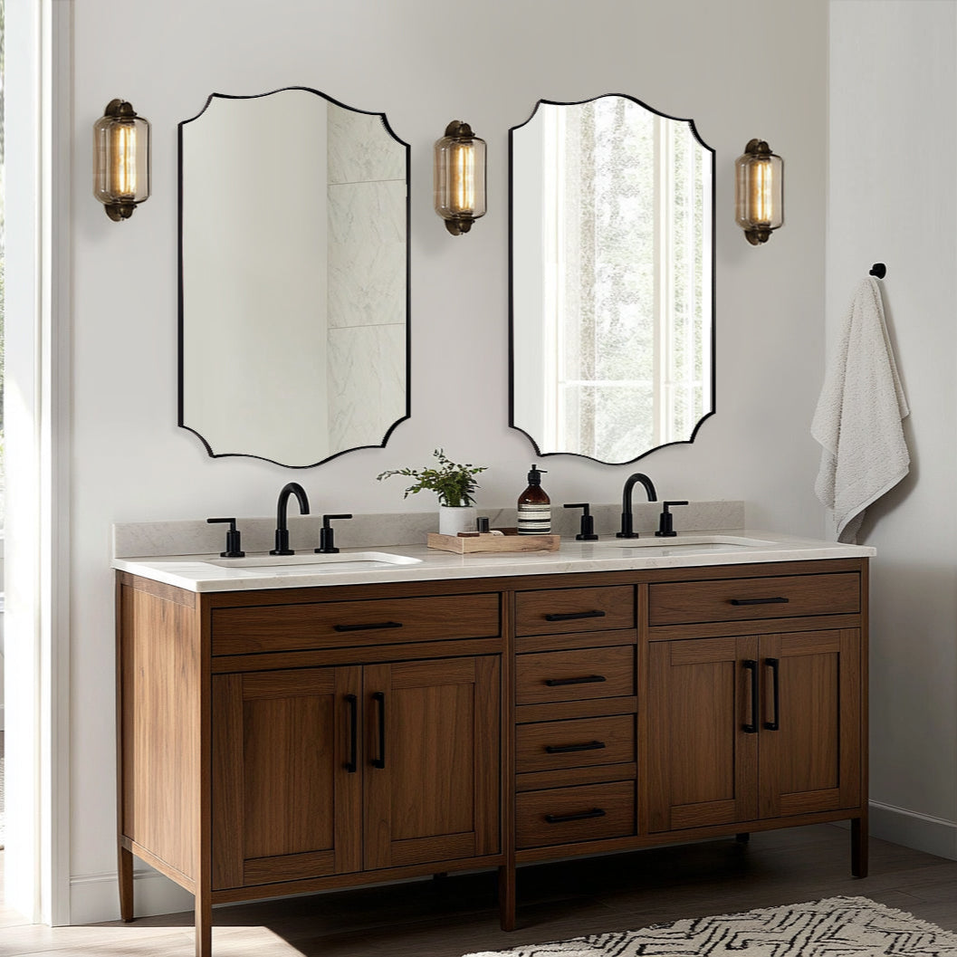 Contemporary Scalloped Rectangle Wall Mirror | Stainless Steel Frame