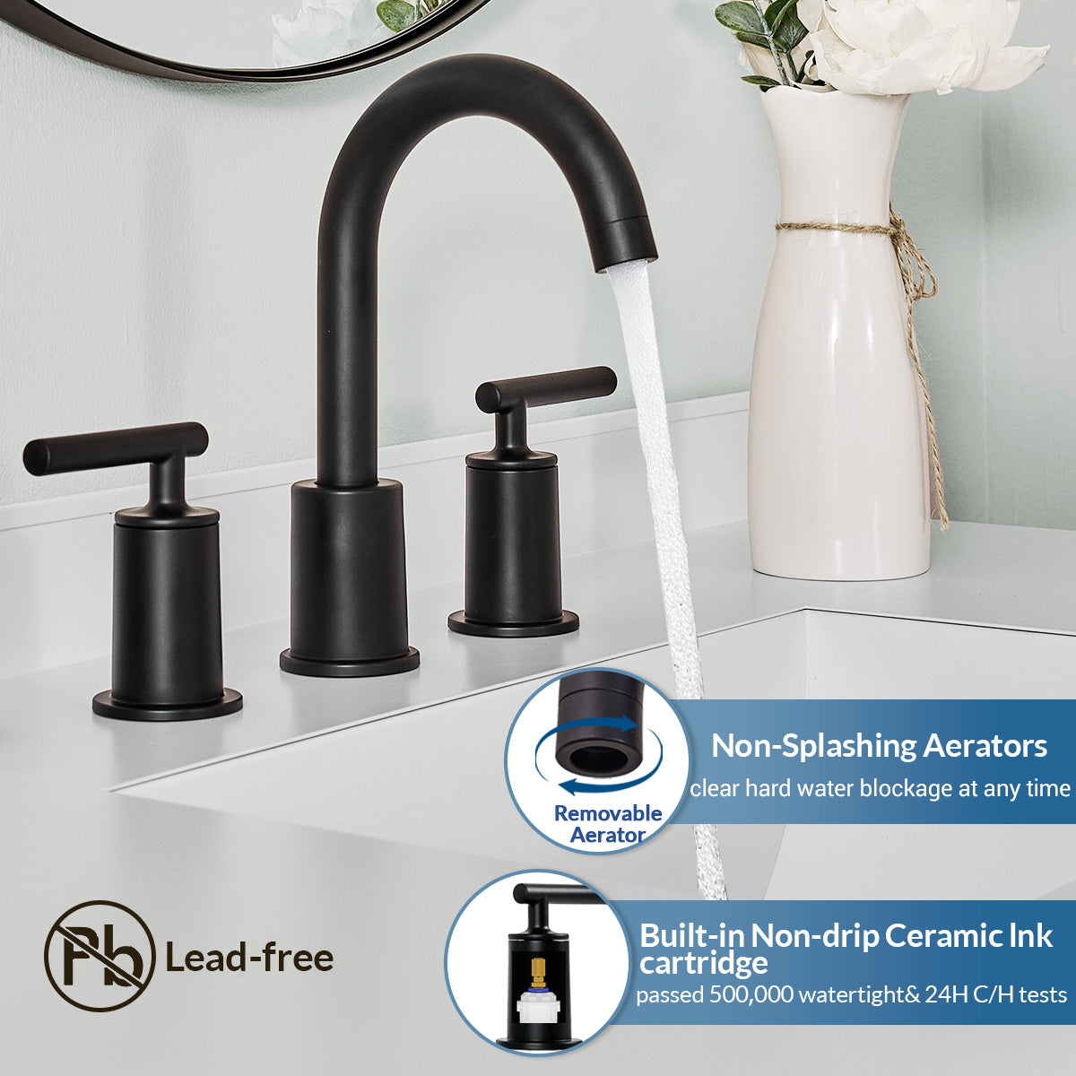 ANDY STAR Bathroom Faucet 3 Hole, 360 Degree Swivel Spout Bathroom Sink Faucet with 2 Level Handle of Hot&Cold Water Control