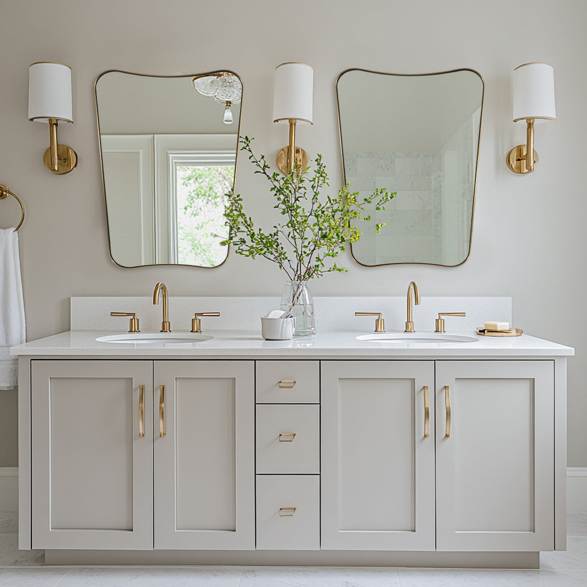 Modern Concave Top Rectangle Irregular Scalloped Bathroom Wall Mirror |Stainless Steel Frame