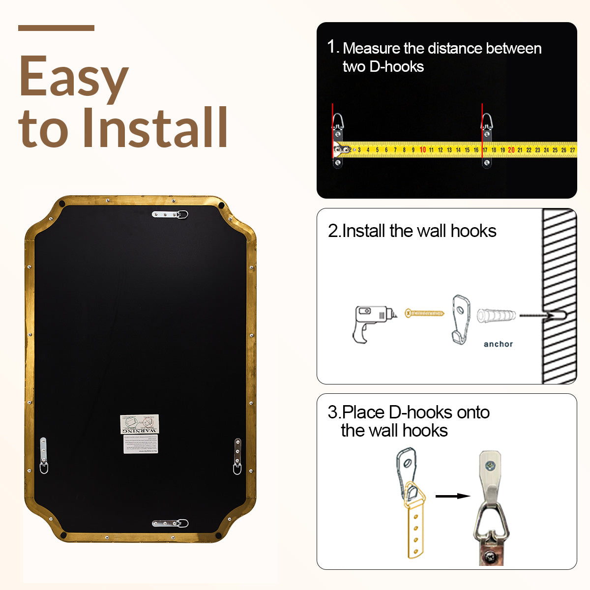 Contemporary Notched Corner Rectangle Scalloped Mirror for Wall /Bathroom | Stainless Steel Frame