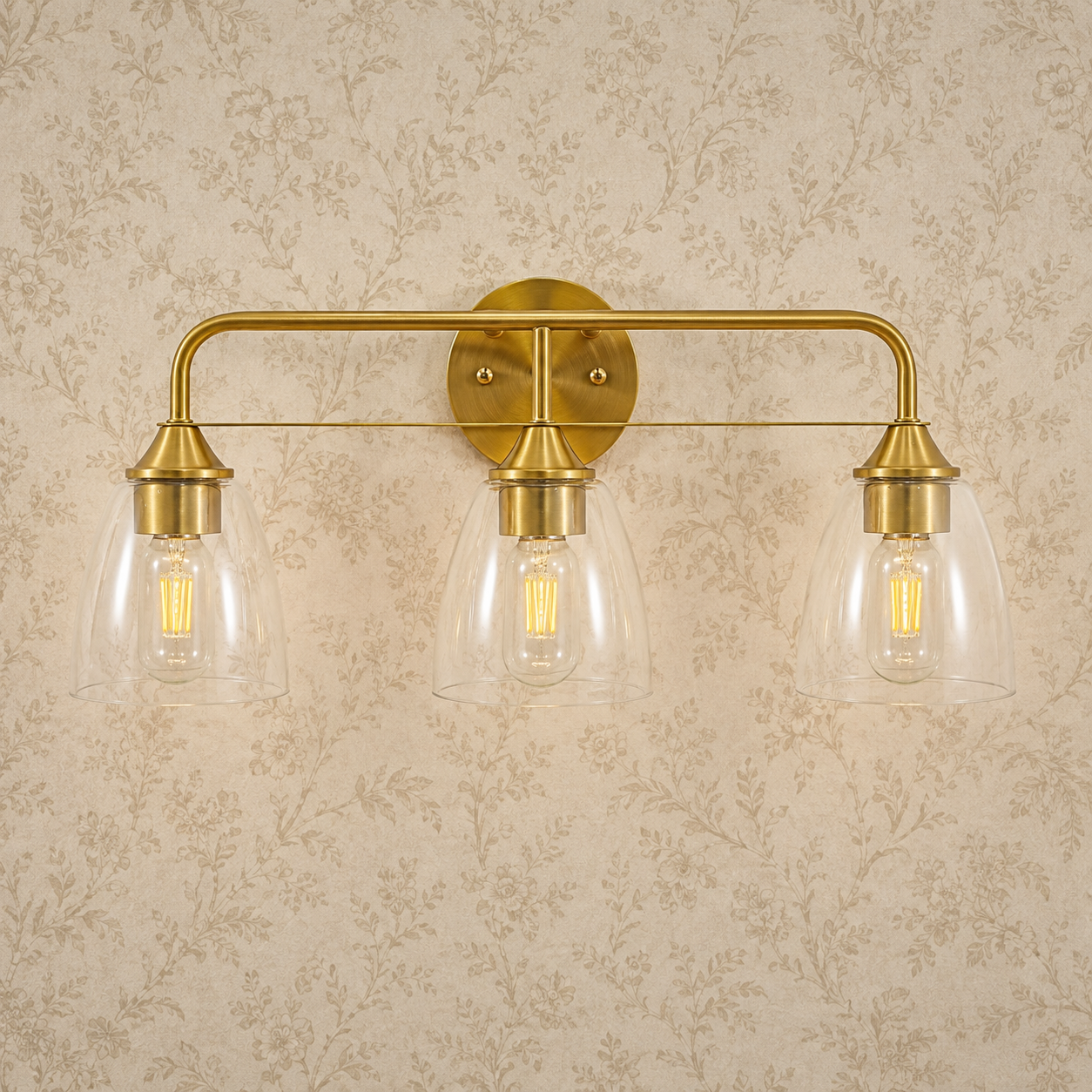 Modern Clear Bell Glass Wall Light Dual-Rail Frame Bathroom Vanity Light