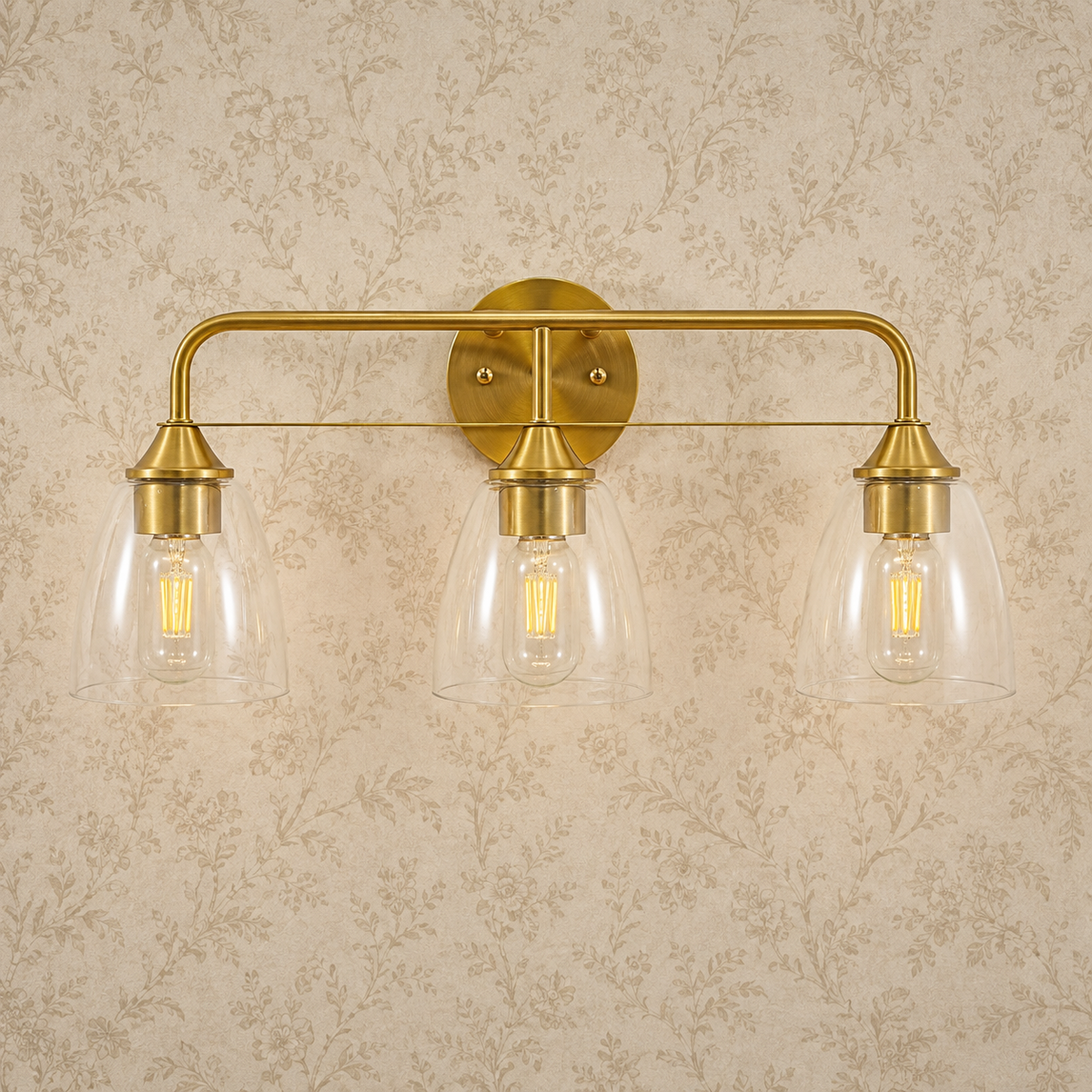 Luxury Dual-Rail Bathroom Vanity Light with Clear Bell Glass Shades