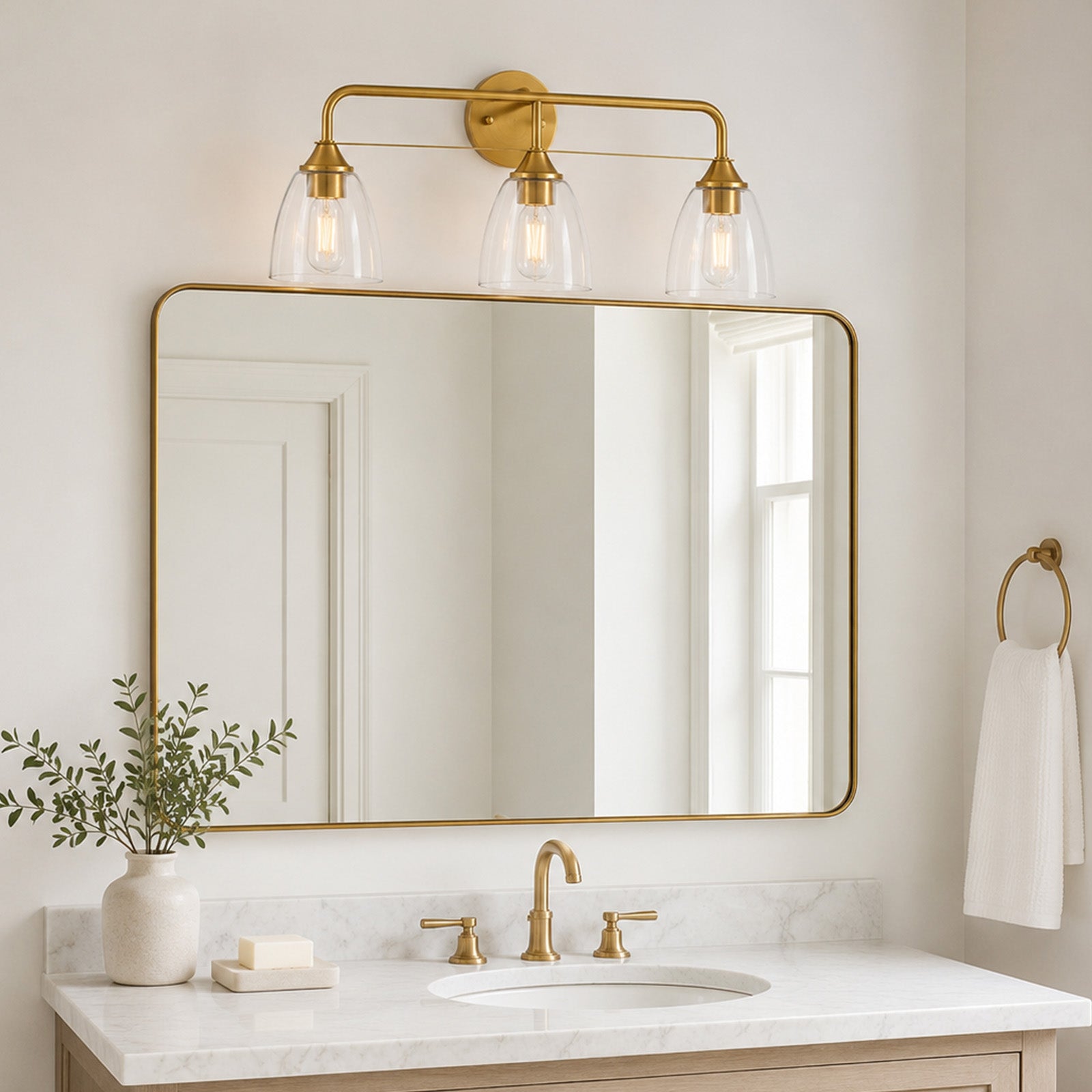 Modern Clear Bell Glass Wall Light Dual-Rail Frame Bathroom Vanity Light