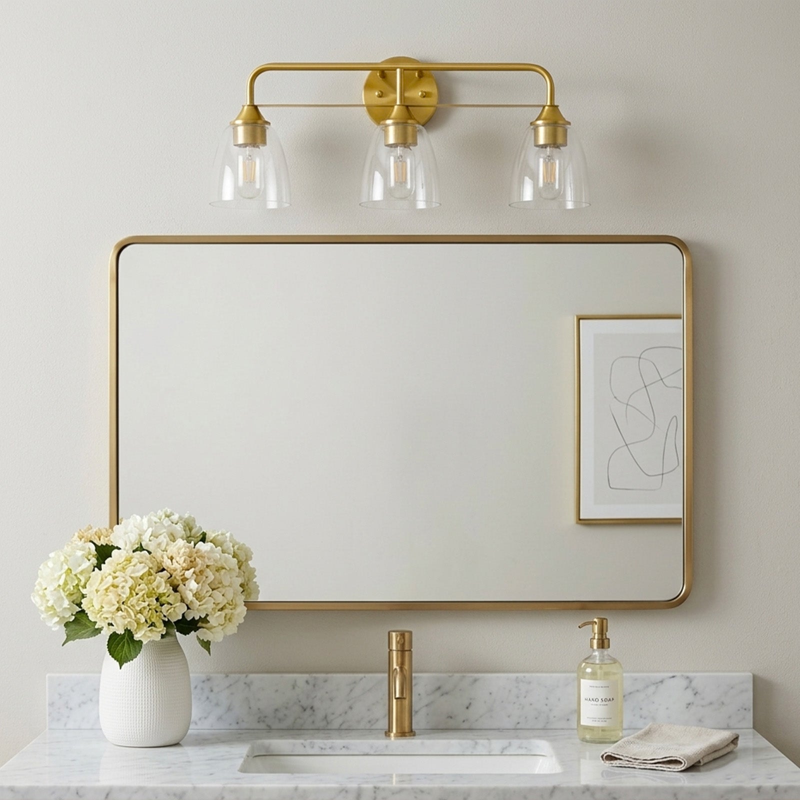 Modern Clear Bell Glass Wall Light Dual-Rail Frame Bathroom Vanity Light