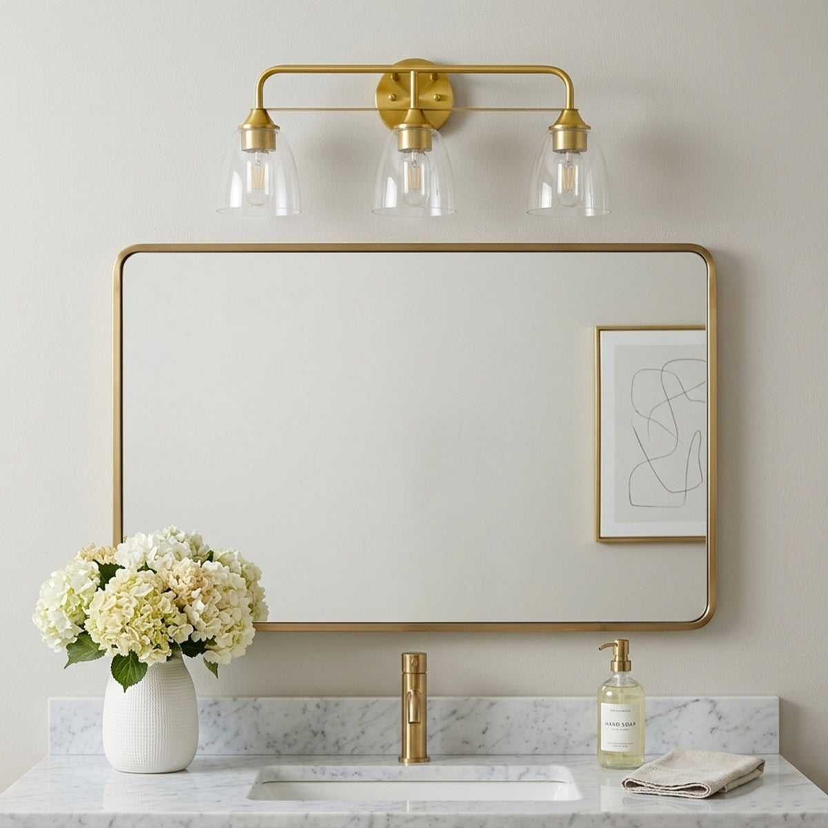 Luxury Dual-Rail Bathroom Vanity Light with Clear Bell Glass Shades