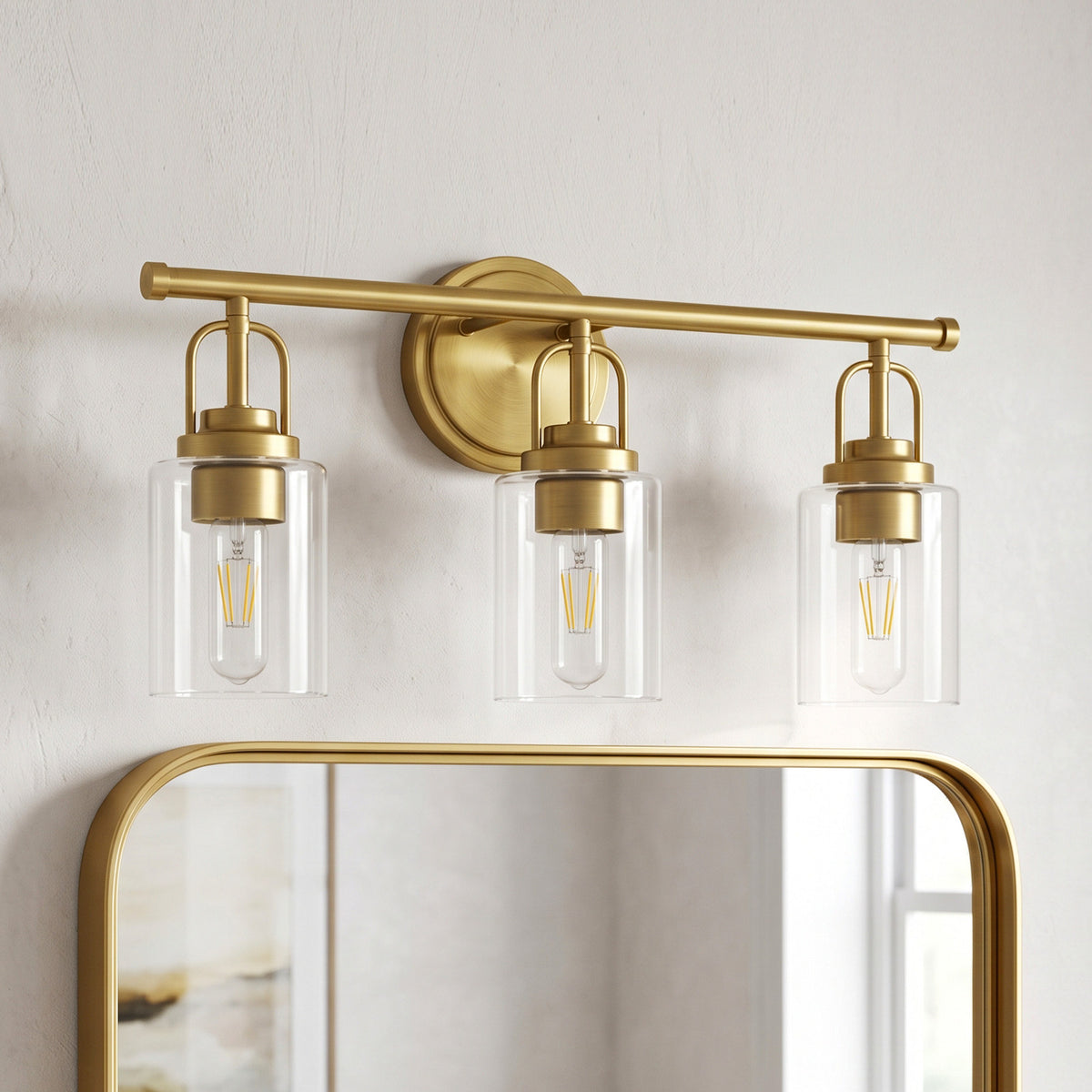 Transitional Cylindrical Clear Glass Shade Bathroom Vanity Light