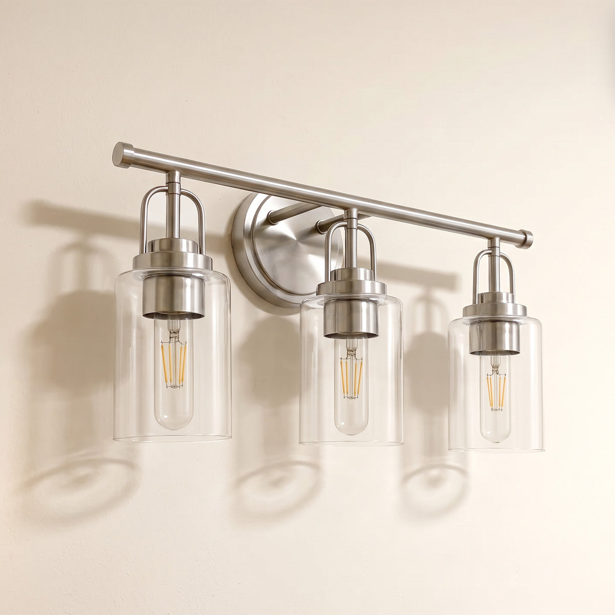 Transitional Cylindrical Clear Glass Shade Bathroom Vanity Light