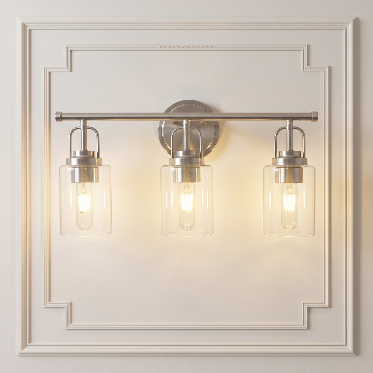 Transitional Cylindrical Clear Glass Shade Bathroom Vanity Light