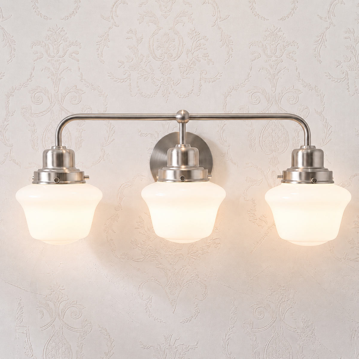 Traditional Schoolhouse Opal Glass Shade Bathroom Vanity Light