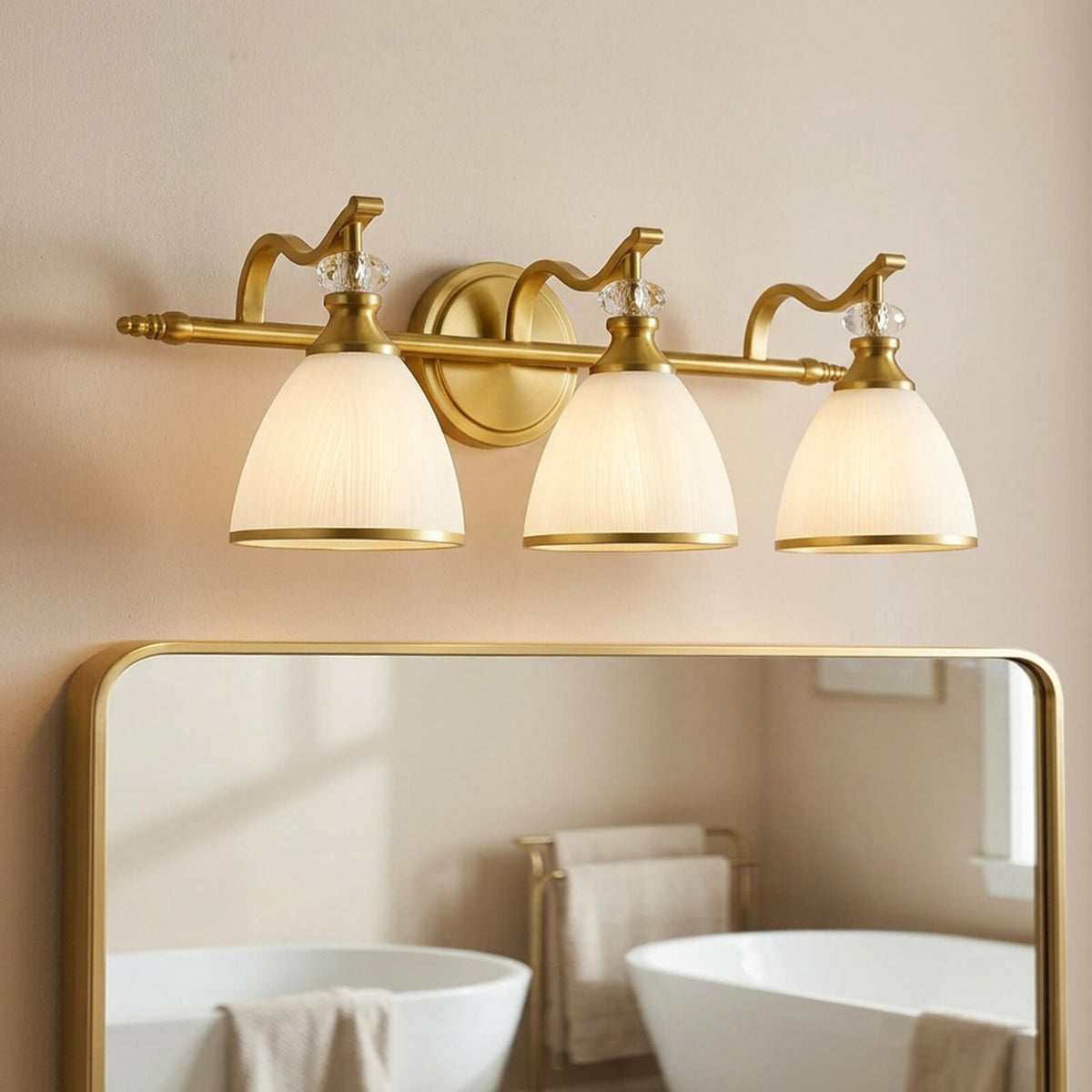 Vintage Frosted Trumpet Glass Shade Bathroom Vanity Light