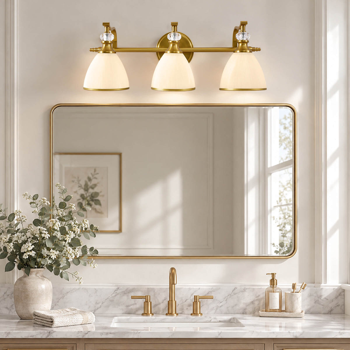Vintage Frosted Trumpet Glass Shade Bathroom Vanity Light