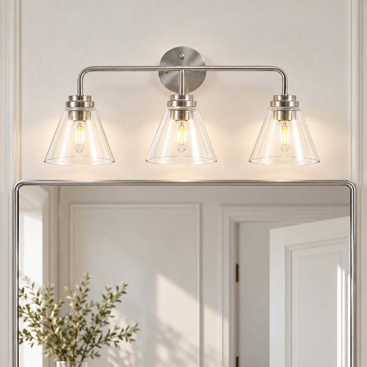 Modern Clear Cone Glass Shade Bathroom Vanity Light