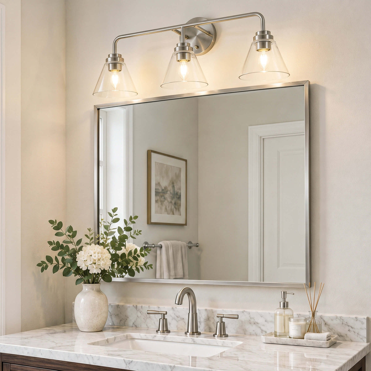 Modern Clear Cone Glass Shade Bathroom Vanity Light