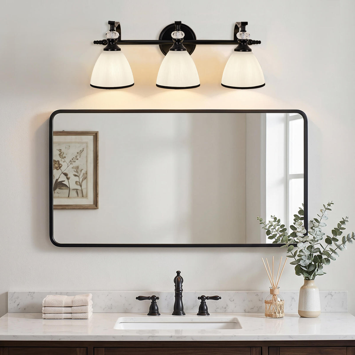 Vintage Frosted Trumpet Glass Shade Bathroom Vanity Light