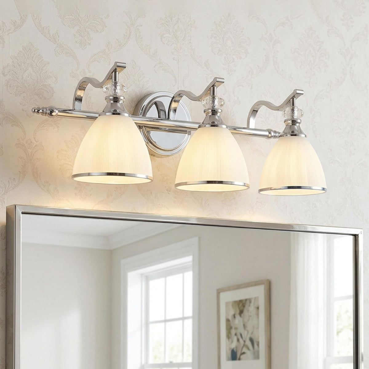 Vintage Frosted Trumpet Glass Shade Bathroom Vanity Light