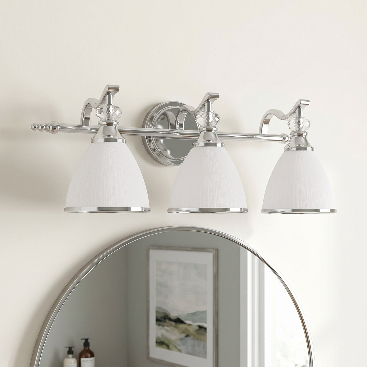 Artistical Metal Crank Frame White Frosted Trumpet Shade Bathroom Sconces