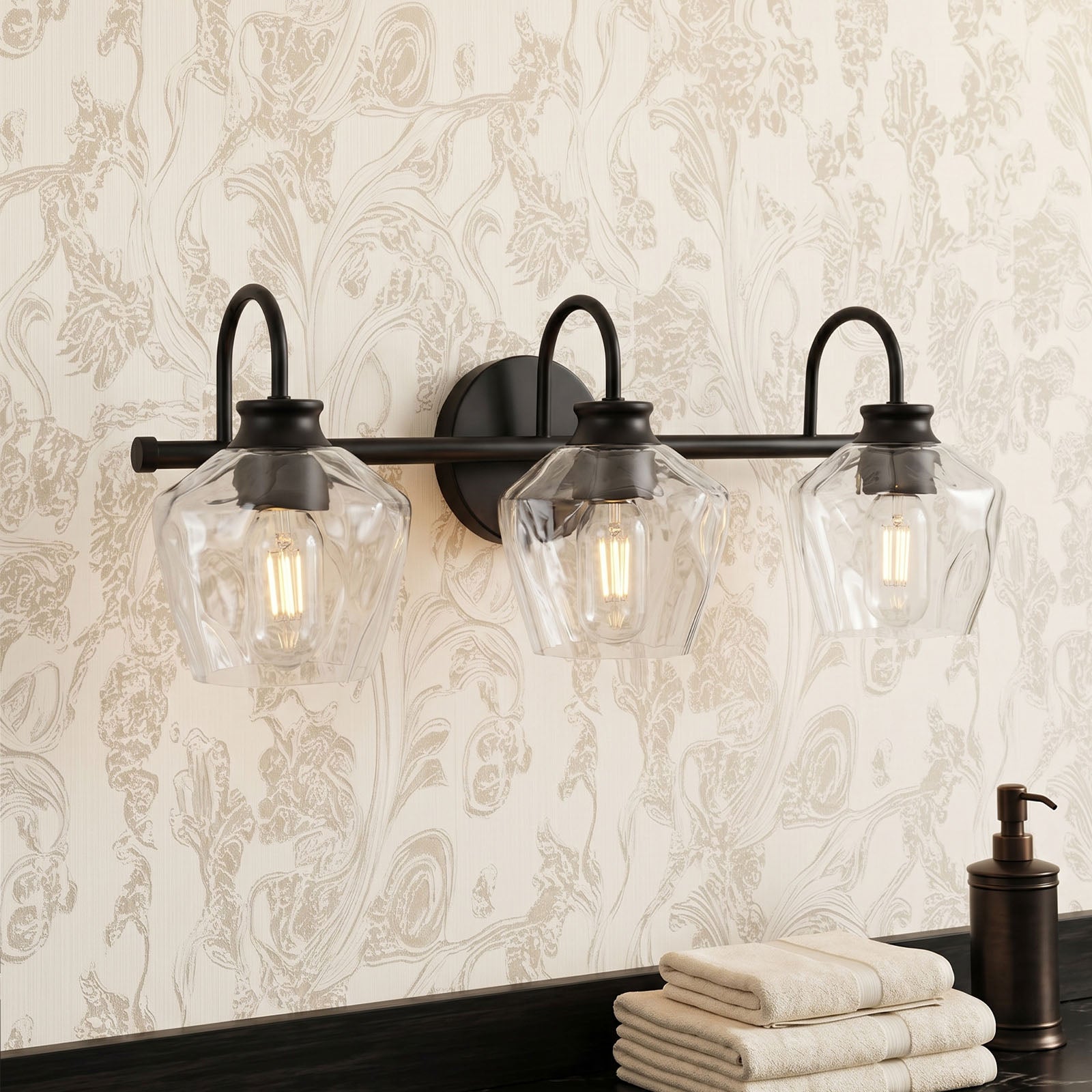 Contemporary Hammer Glass Shade Gooseneck Bathroom Wall Sconce