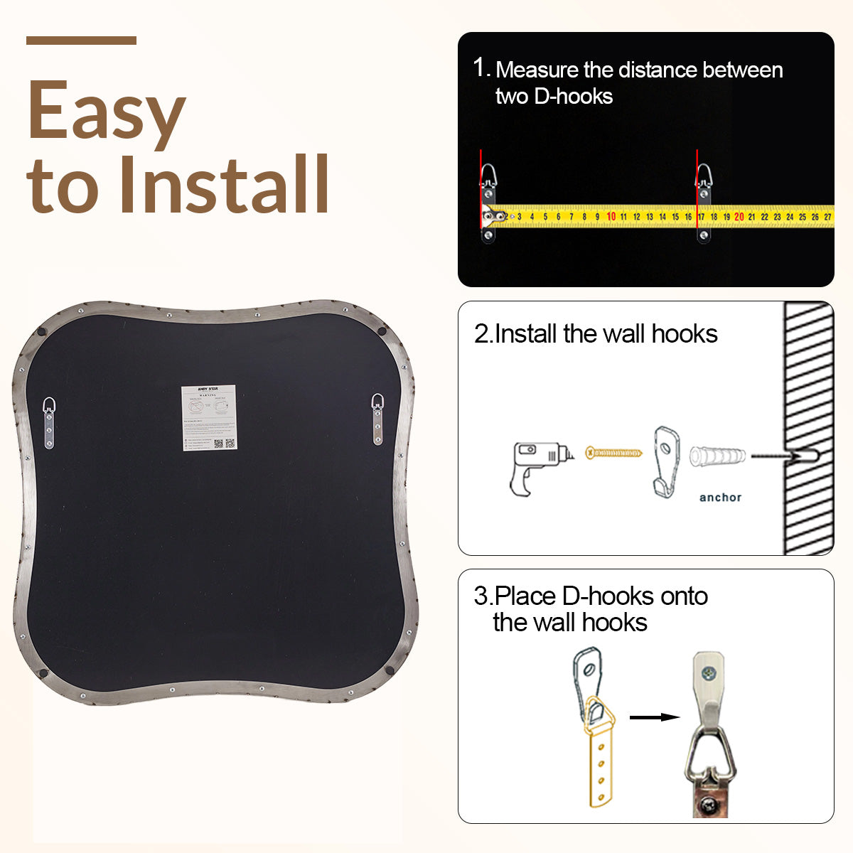 Contemporary Square Scalloped Bathroom Mirrors | 30Inch,Stainless Steel Framed